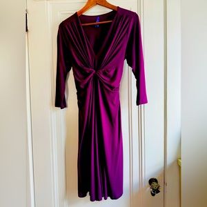 Seraphine Knot Front Maternity Dress 3/4 Sleeve Burgundy Knee Length Size 8